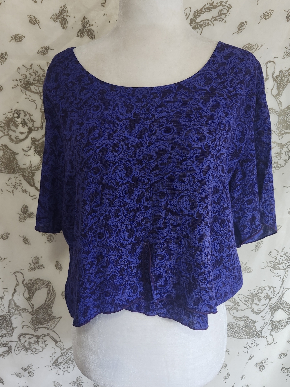 Vintage 90s Serendipity Maui Blue Layered Boxy Boho Top S